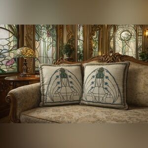 Rennie & Rose Décorative Glasgow-Style Art Nouveau Peacock Design Two Pillow Set